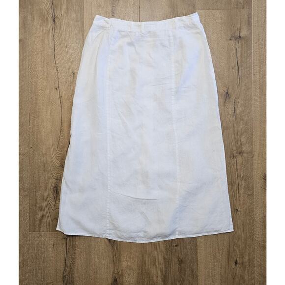 Talbots White Linen Lined Button Maxi Skirt Minimalism Clean Girl Boho 14 EUC - Picture 2 of 7